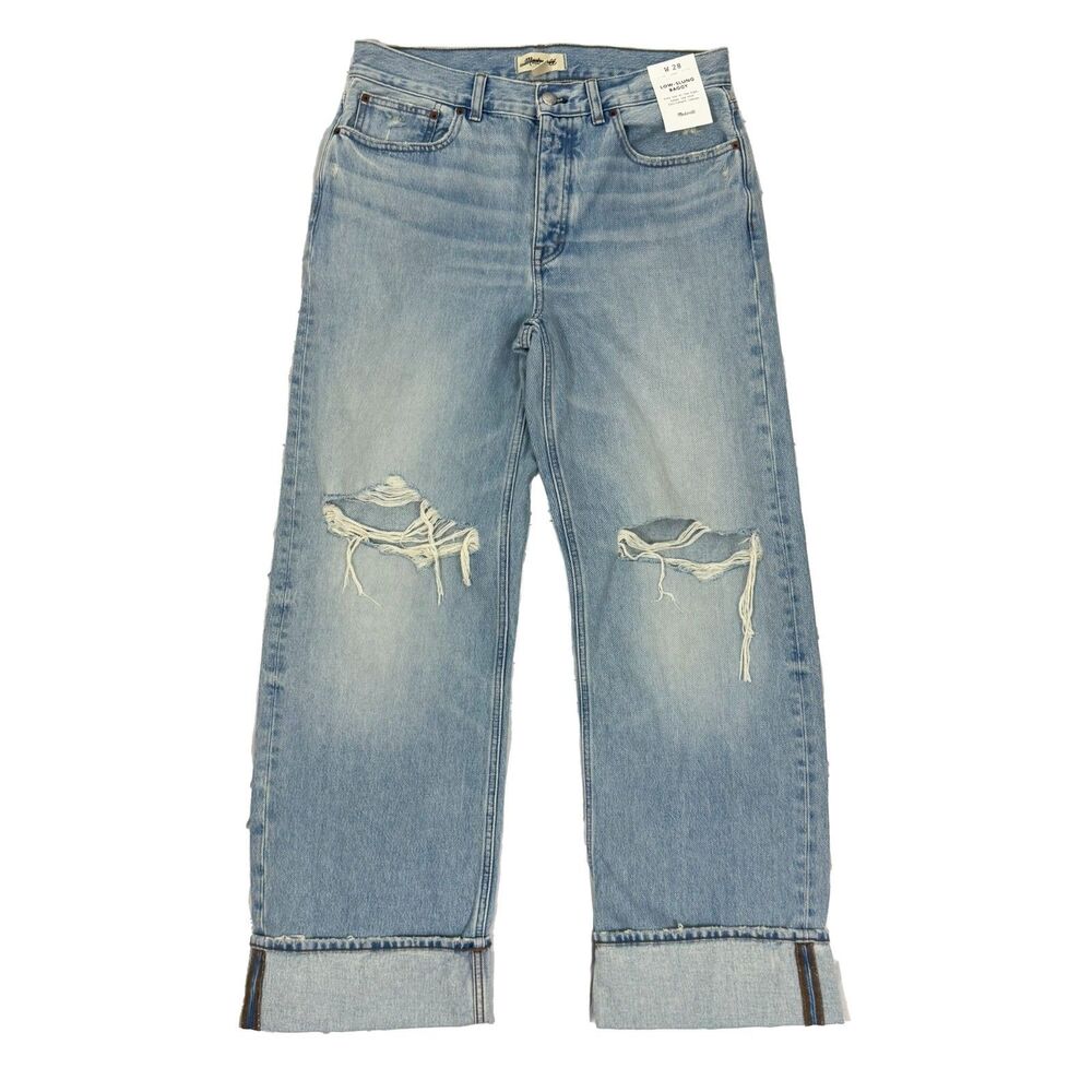 MADEWELL Low-Slung Baggy Jeans 28 Hallstead Blue Wide Leg Cuffed Rigid NWT B44 - Picture 2 of 6
